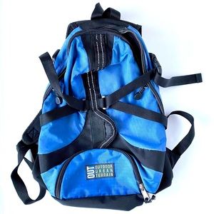 Outdoor Urban Terrain Double Zippered Padded Back Backpack-Blue+Black- Pre-owned